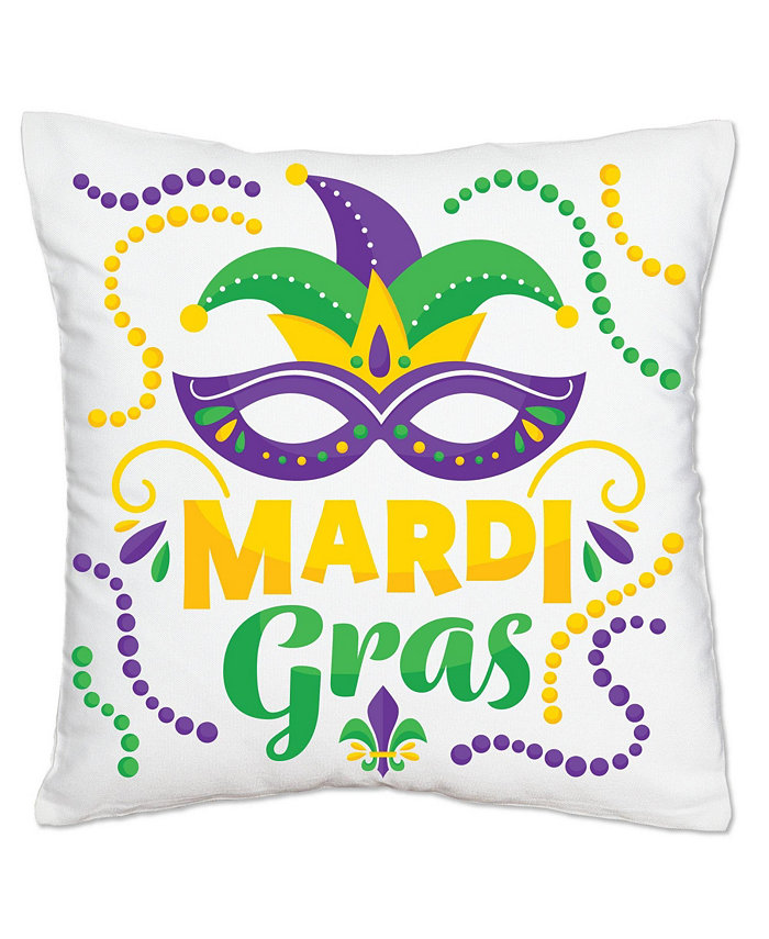 Big Dot of Happiness Colorful Mardi Gras Mask - Decorative Cushion Case Throw Pillow Cover 16 x 16 In