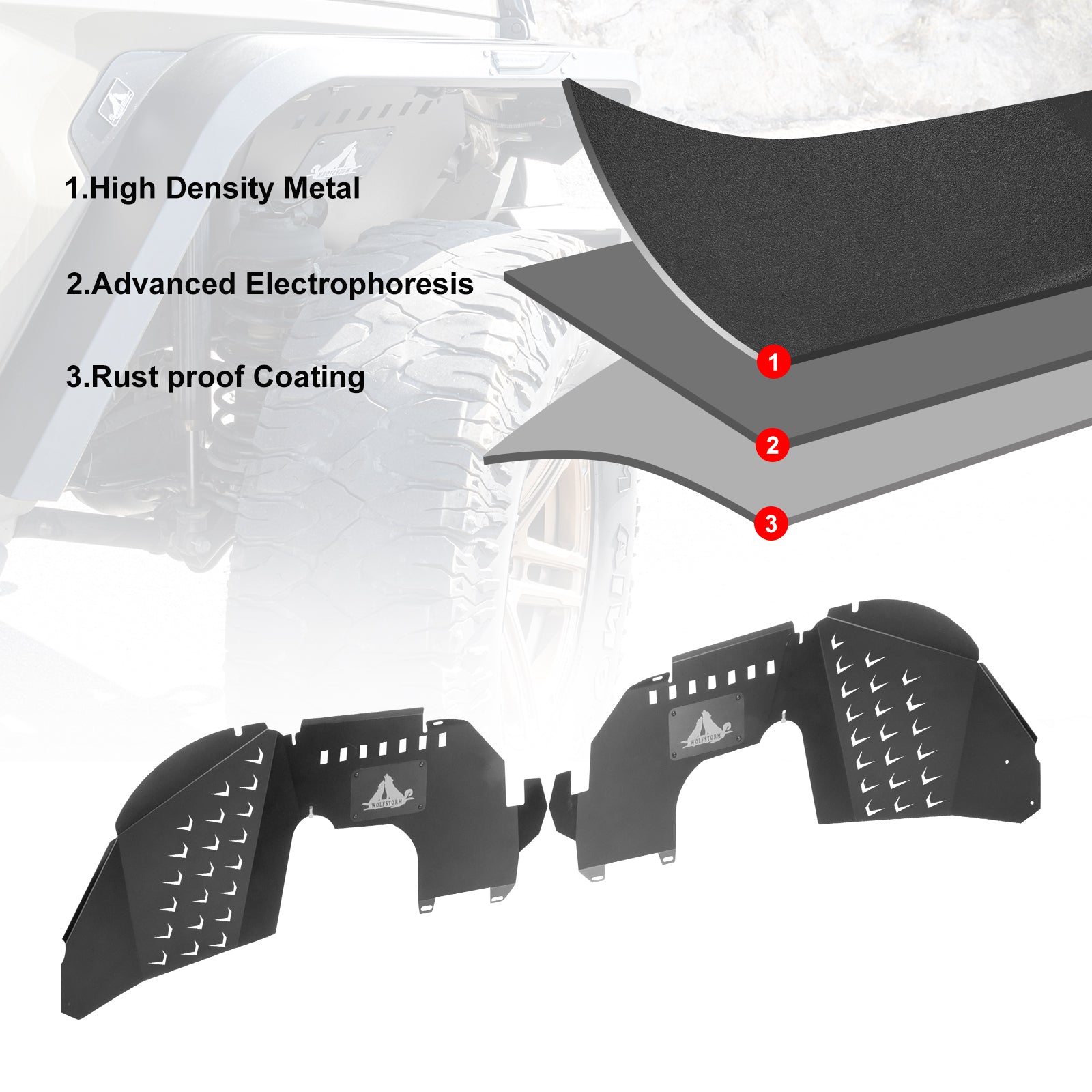 WOLFSTORM Front Inner Fenders Liners for 2019-2021 Jeep Gladiator JT Offroad Powder Coat Steel