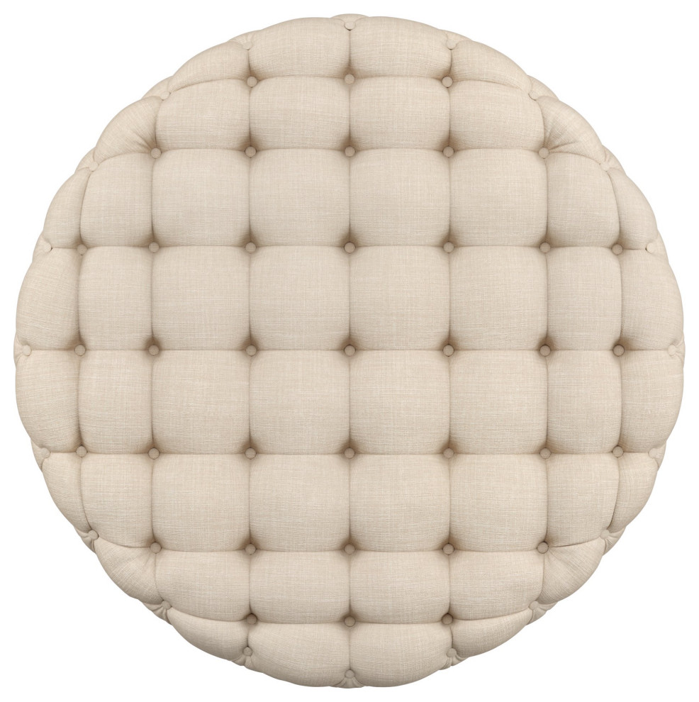 Round Ottoman  Non Locking Casters  ampButton Tufted Upholstered Seat   Transitional   Footstools And Ottomans   by Decor Love  Houzz