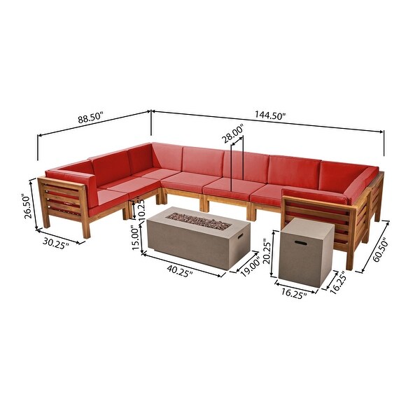 Oana Outdoor Ushaped 8seat Acacia Sectional Sofa Set w/ Fire Pit by Christopher Knight Home