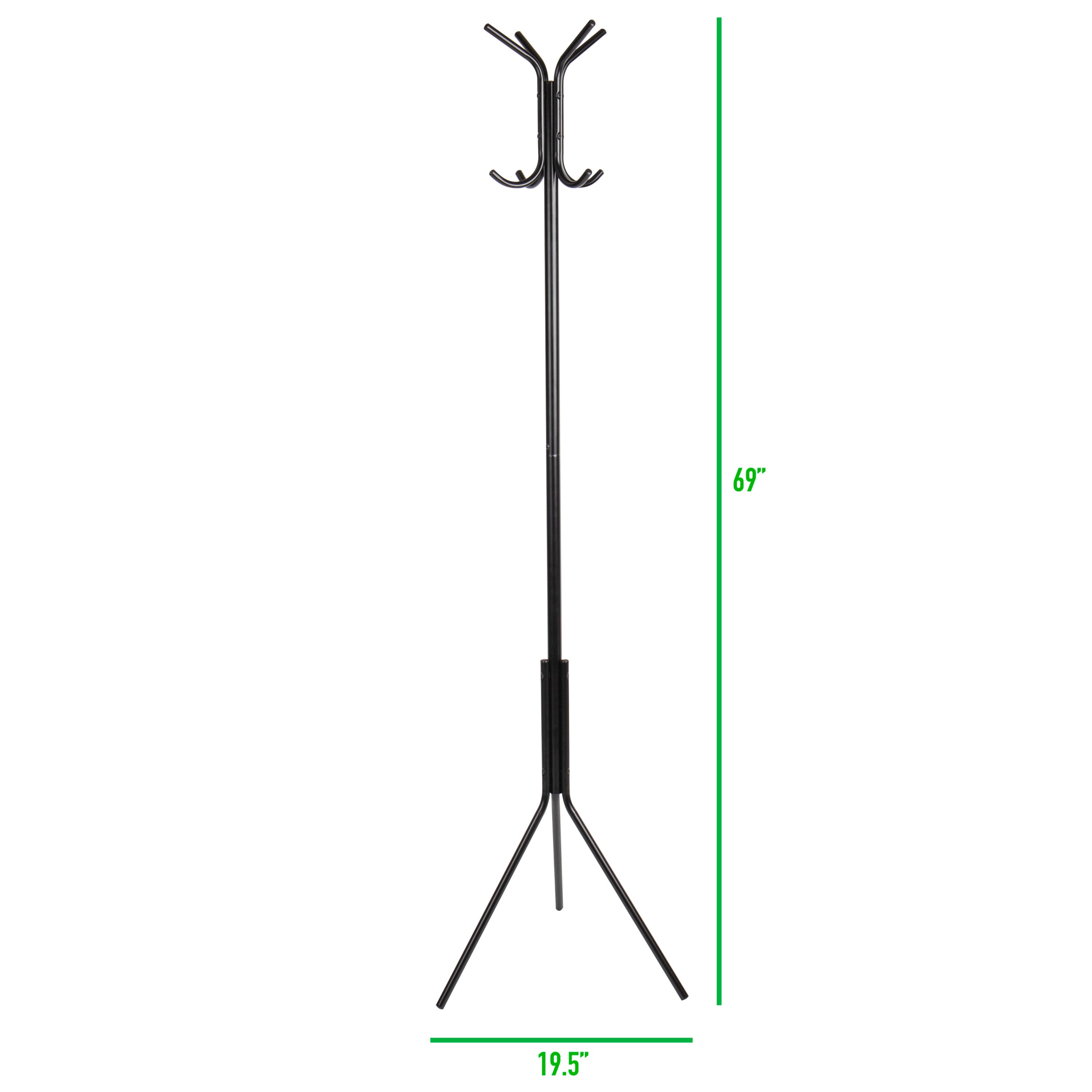 Mind Reader Standing Metal Coat Rack Hat Hanger 8 Hook for Jacket， Purse， Scarf Rack， Umbrella Tree Stand， Lightweight， Black