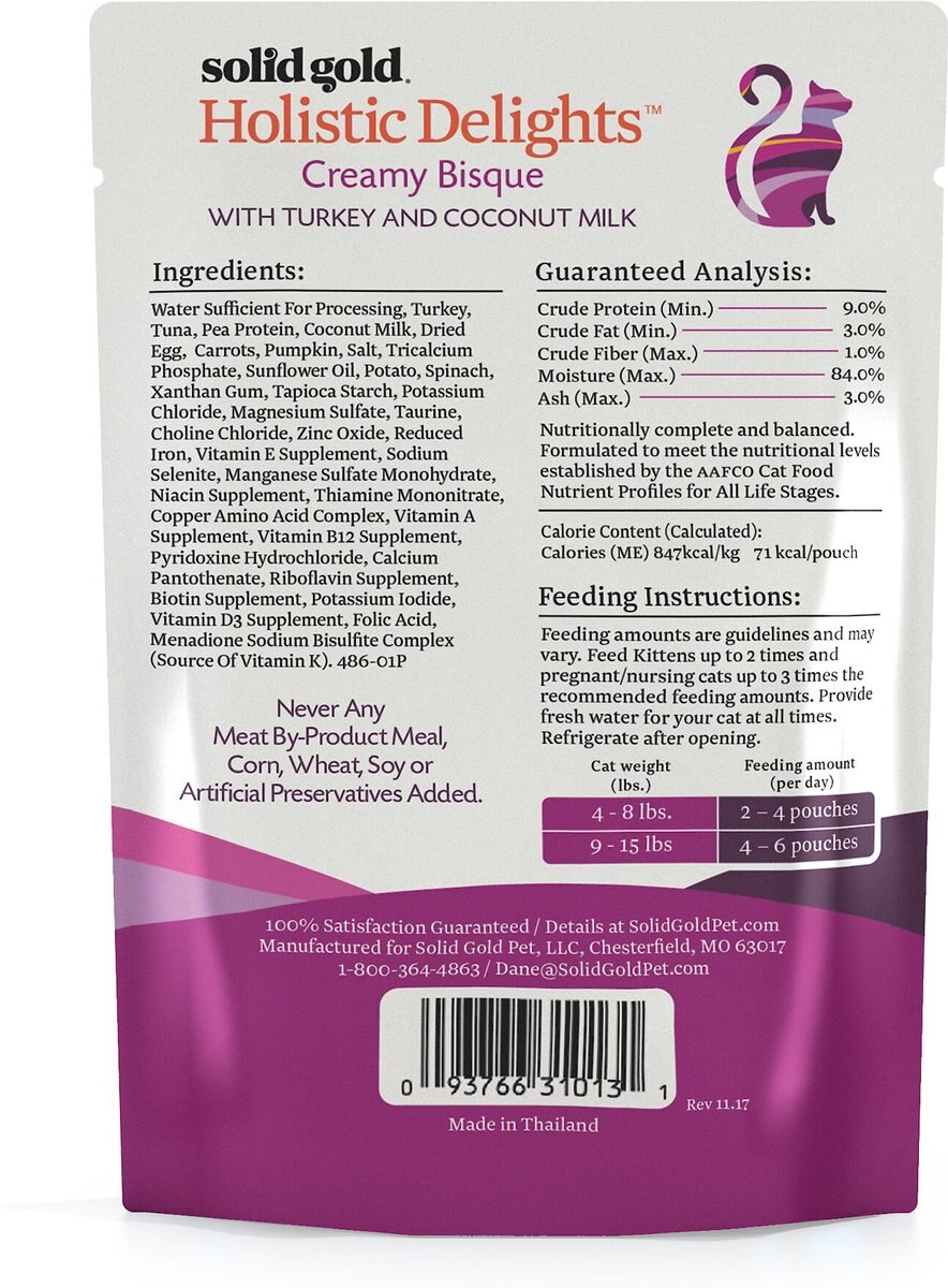 Solid Gold Holistic Delights Creamy Bisque with Turkey and Coconut Milk Grain-Free Cat Food Pouches