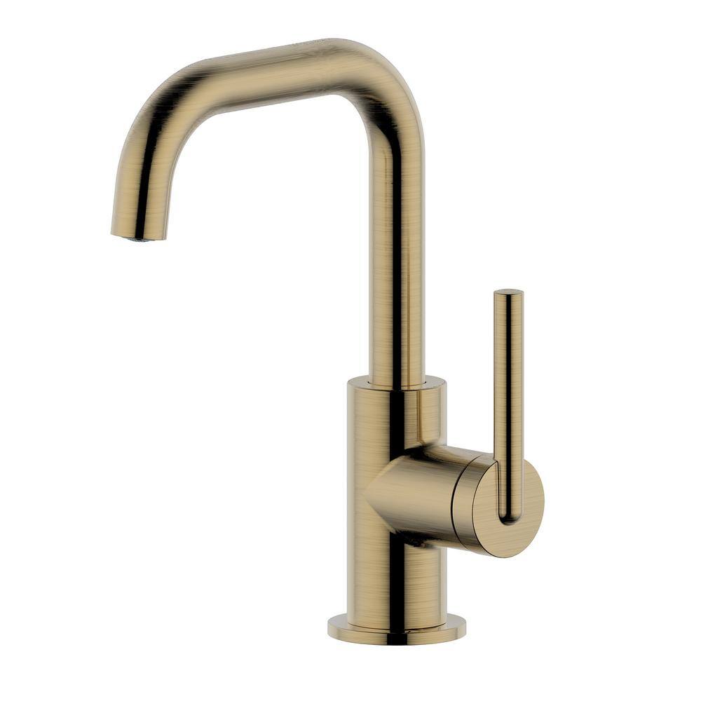 Ultra Faucets Kree Single Hole Single-Handle Bathroom Faucet Rust and Spot Resist with Drain Assembly in Brushed Gold UF30708