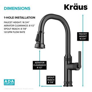 KRAUS Allyn Industrial Pull-Down Single Handle Kitchen Faucet in Spot-Free Black Stainless Steel KPF-4102SFSB