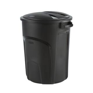 Rubbermaid Roughneck 32 Gal. Vented Black Round Trash Can with Lid 2149500