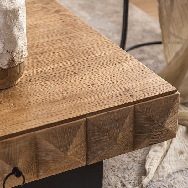 Retro Embossed Pattern Square Coffee Table with 2 Drawers and MDF Base