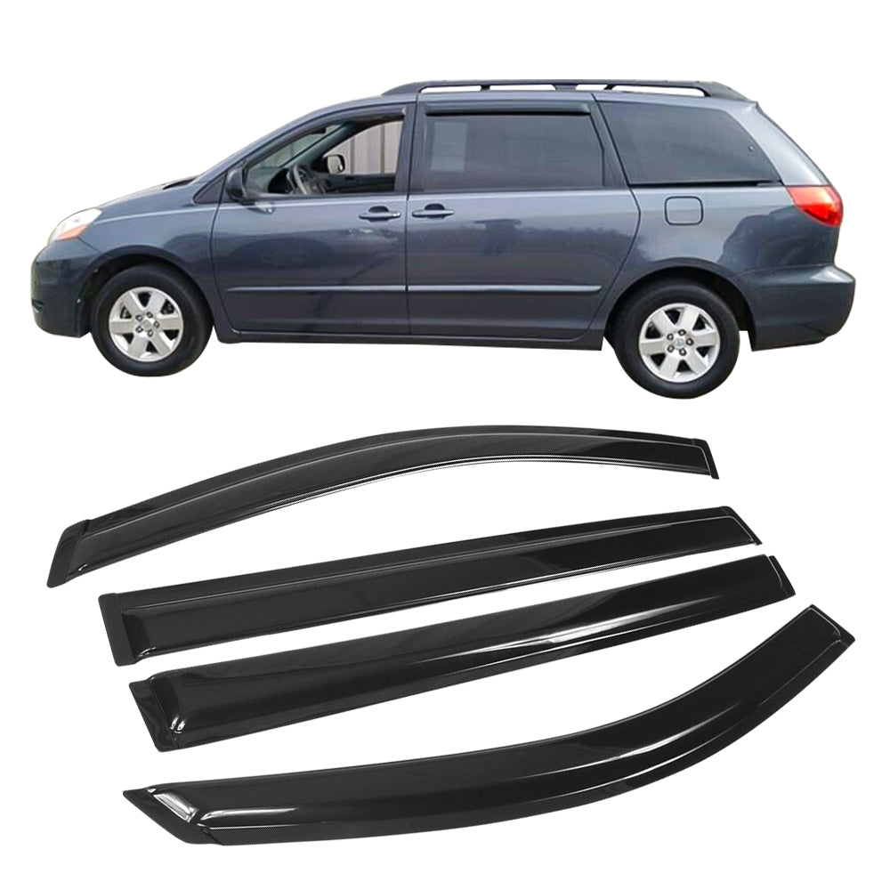 Ikon Motorsports Compatible with 04-10 Toyota Sienna Acrylic Window Visors Vent Windshield Deflector Rain Guard 4Pc Set Outside Mount 2004 2005 2006 2007 2008 2009 2010