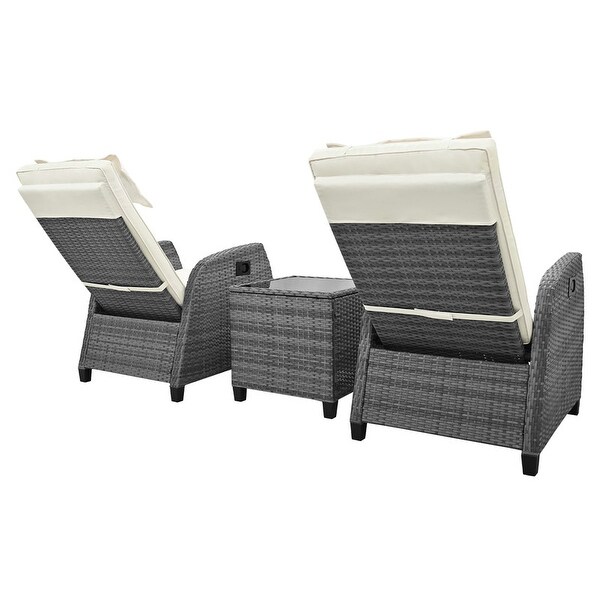 3 Piece Outdoor Rattan Twoperson Recliner Chair set W/Coffee Table