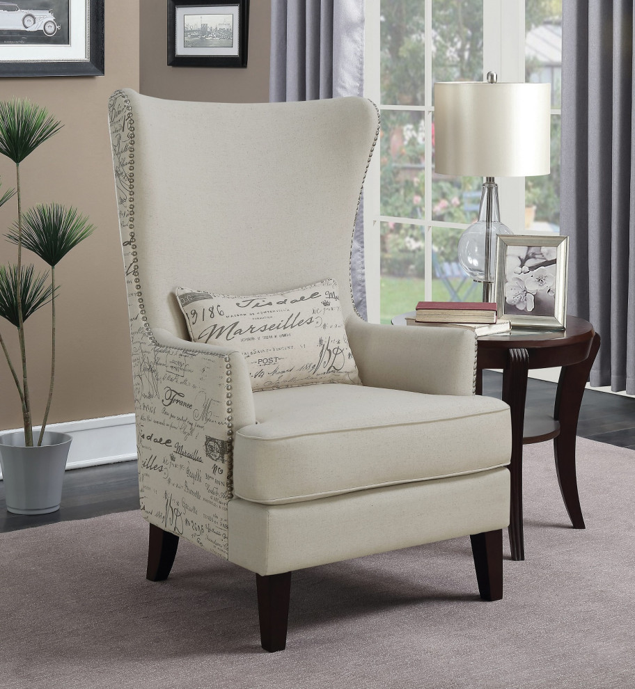 Winged Accent Chair with Script Back  Cream   Transitional   Armchairs And Accent Chairs   by Simple Relax  Houzz