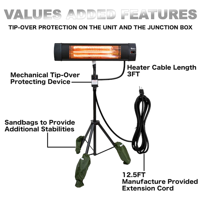 Dr. Infrared Heater DR-338 5200-BTU 120-Volt Black Aluminum Electric Patio Heater