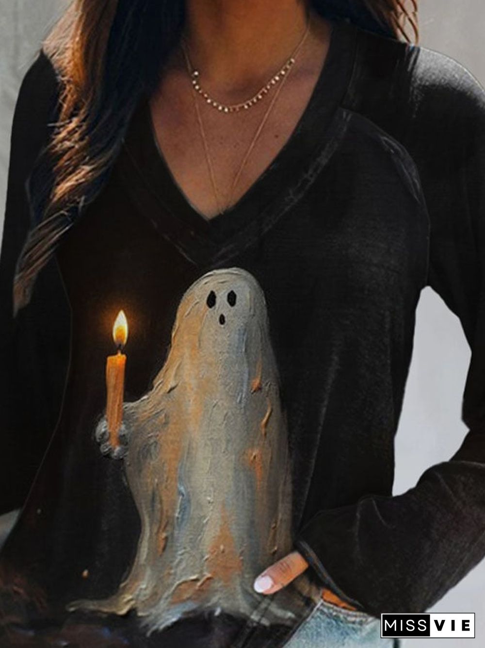 Retro Ghost Painting Candle Print T-Shirt