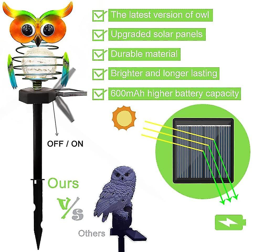 Solar Garden Lights Outdoor， Solar Owl Lights Waterproof Decor， Garden Stake Lights Powered