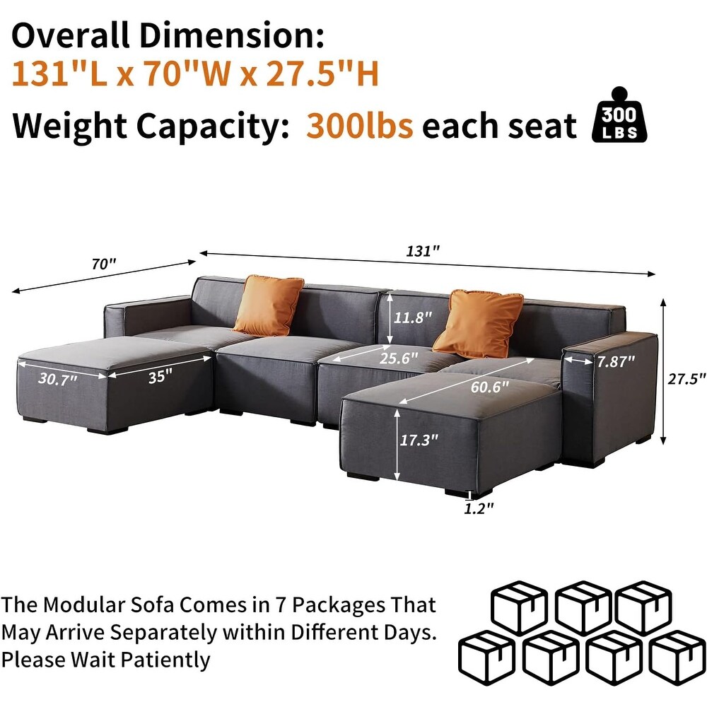 U Shape Convertible Modular Sectional Sofa with Reversible Ottoman