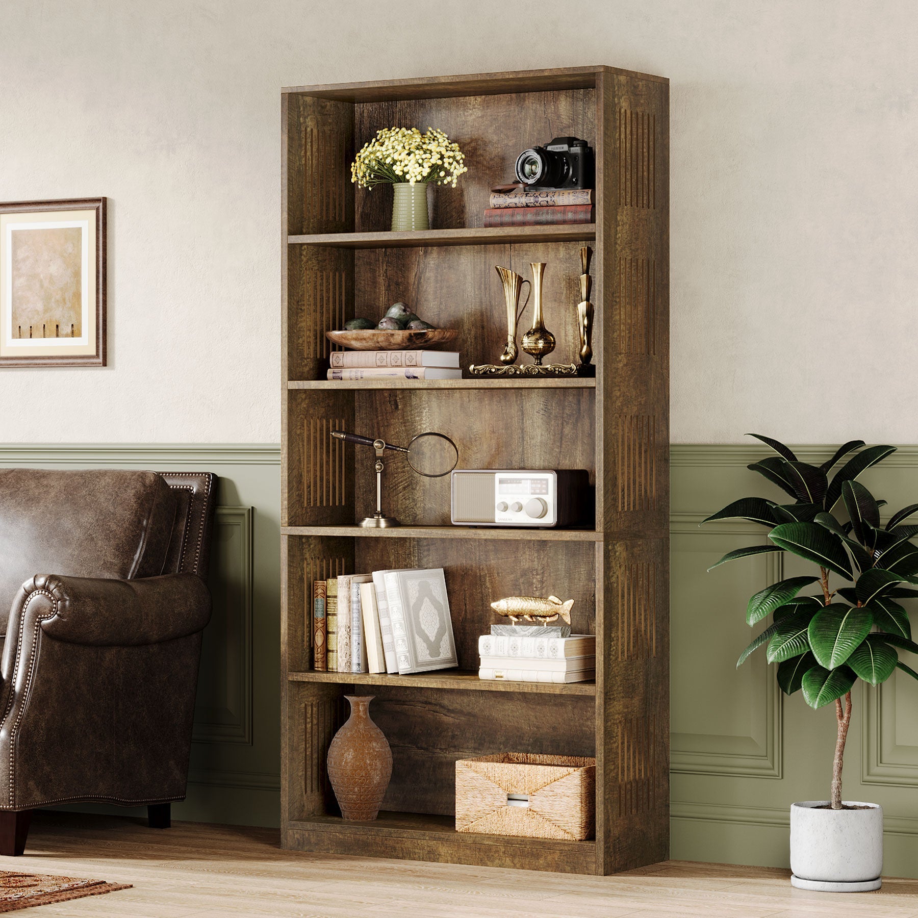 67 Bookshelf, Freestanding 5-Tier Bookcase Display Storage Shelf