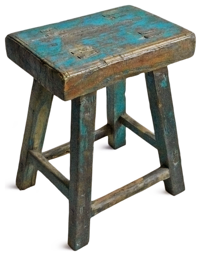 Consigned Vintage Blue Village Stool   Farmhouse   Accent And Garden Stools   by Design Mix Furniture  Houzz