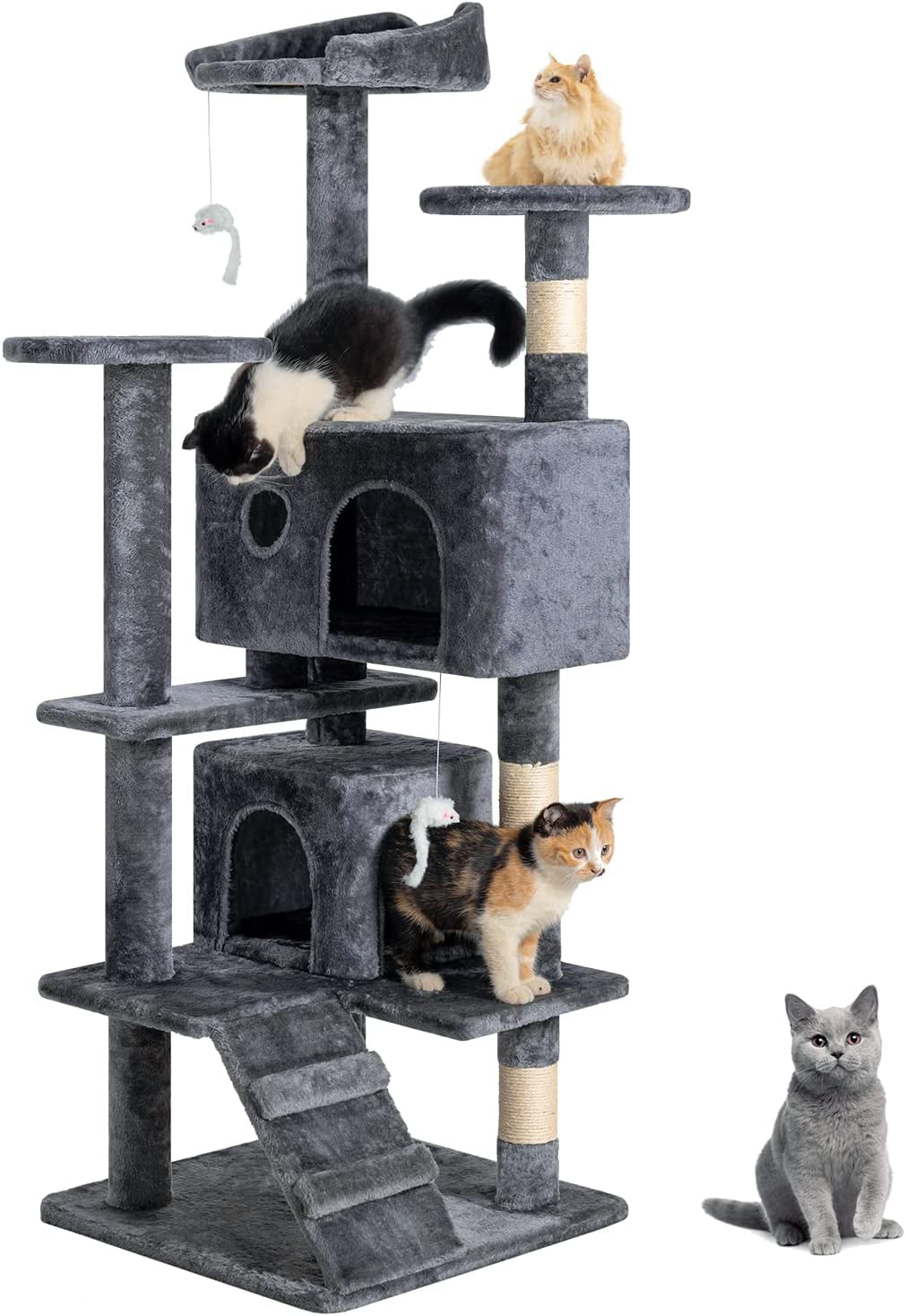 BestPet 54in Multi-Level Cat Tree Tower with Cat Scratching Post Stand House Furniture Kitty Activity Tree，Gray