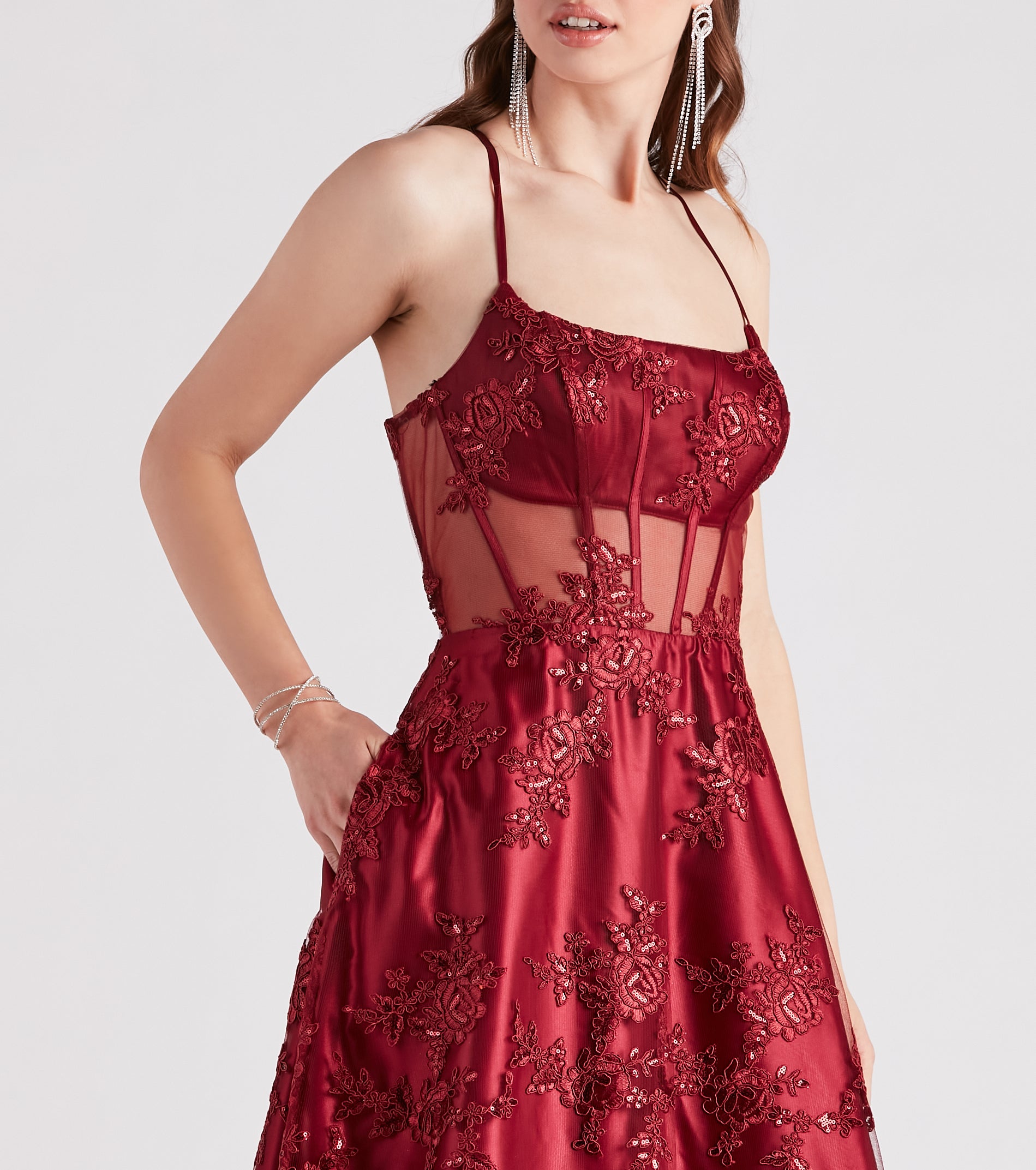 Monica Sequin Embroidered Lace Ball Gown