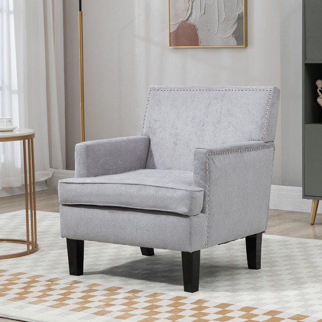 Homcom Modern Accent Chair Upholstered Living Room Chair With Solid Wood Legs And Nailhead Trim Armchair