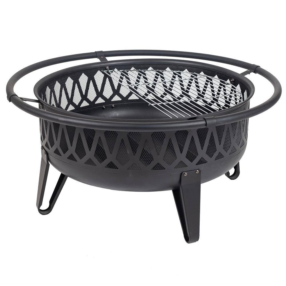 Pleasant Hearth Harmony 36 in. W x 22.8 in. H Round Steel Wood Burning Black Fire Pit OFW750R