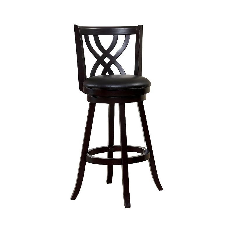 Swivel Barstool with Curved Double X Shaped Wooden Back， Espresso Brown