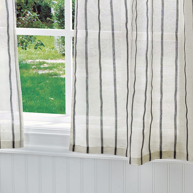 Martha Stewart Laguna Stripe Tie Tab Tier and Valance Window Curtain Panels