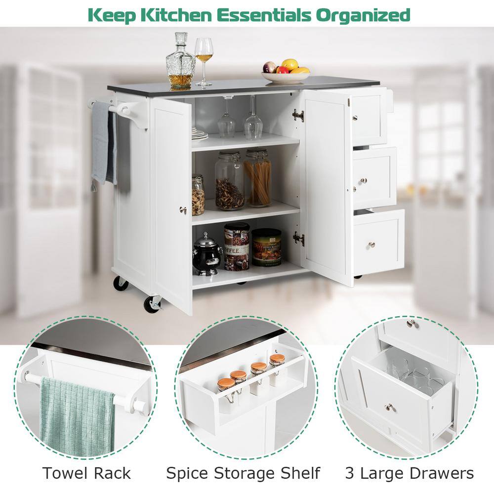 Costway White Kitchen Island with 2-Door Storage Cabinet HW64505