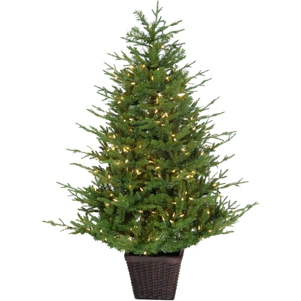 Fraser Hill Farm 4.0Ft Adirondack Pre Lit Potted Christmas Tree Décor with Warm White LED Lights