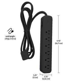 Globe Electric Designer Series 6 ft. 6-Outlet Power Strip Black 78438