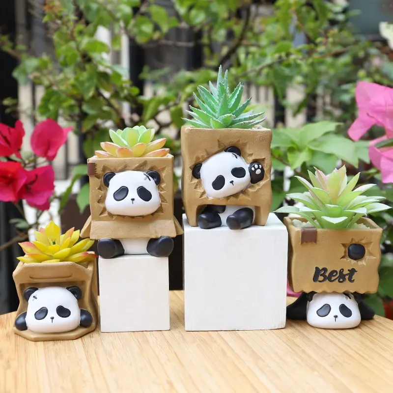 New Handmade Custom Animal Resin Succulents Planting Container De Fleur Decor Salon Cartoon Panda Decorative Planter Flower Pots