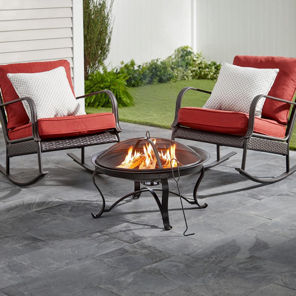 Hampton Bay Sadler 30 in x 19 in Round Steel Wood Burning Fire Pit in Rubbed Bronze