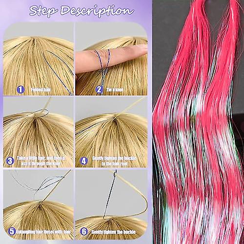 2000 Strands Heat Resistant Hair Tinsel Kit with Tools for Festival Party Dazzle（Gold+Blue+Purple+White+Pink）