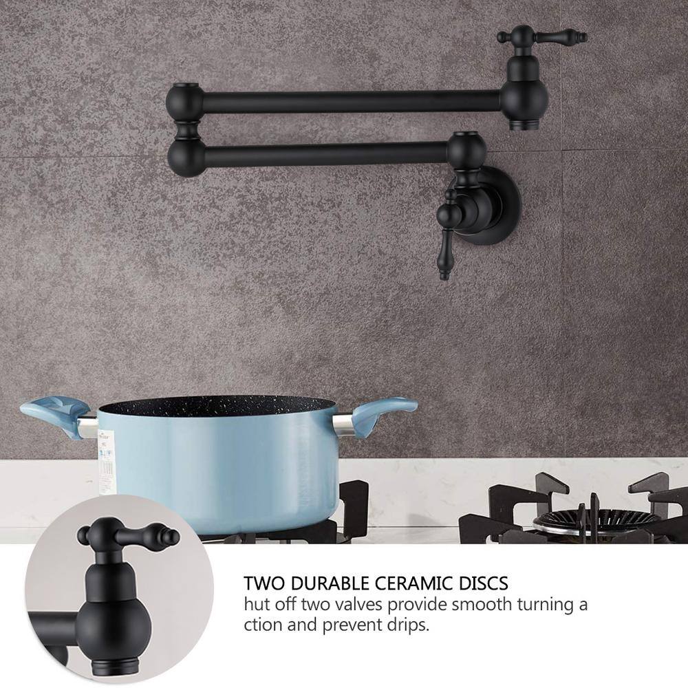 YASINU Commercial Wall Mount Kitchen Pot Filler Faucet with Single Handle in Matte Black YNBB365MB