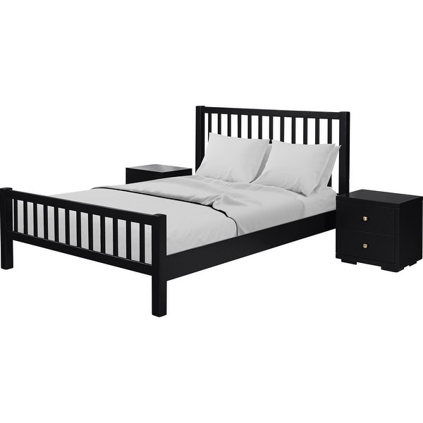 Hampton Wooden Platform Bed with 2 Nightstands - - 37666287