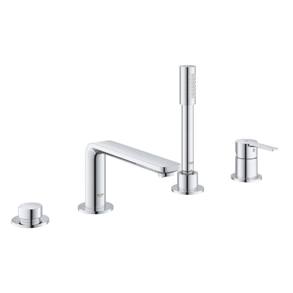 GROHE Lineare Single-Handle Deck Mount Roman Tub Faucet with Hand Shower and TubShower Diverter in StarLight Chrome 19577001