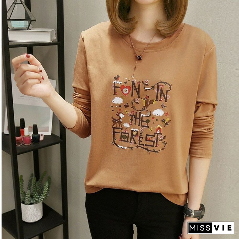 Christmas Gift Poleras Mujer Harajuku T Shirt Women Long Sleeve Autumn Winter T-Shirt Plus Size Tshirt Woman Tee Shirt Femme Khaki Blue