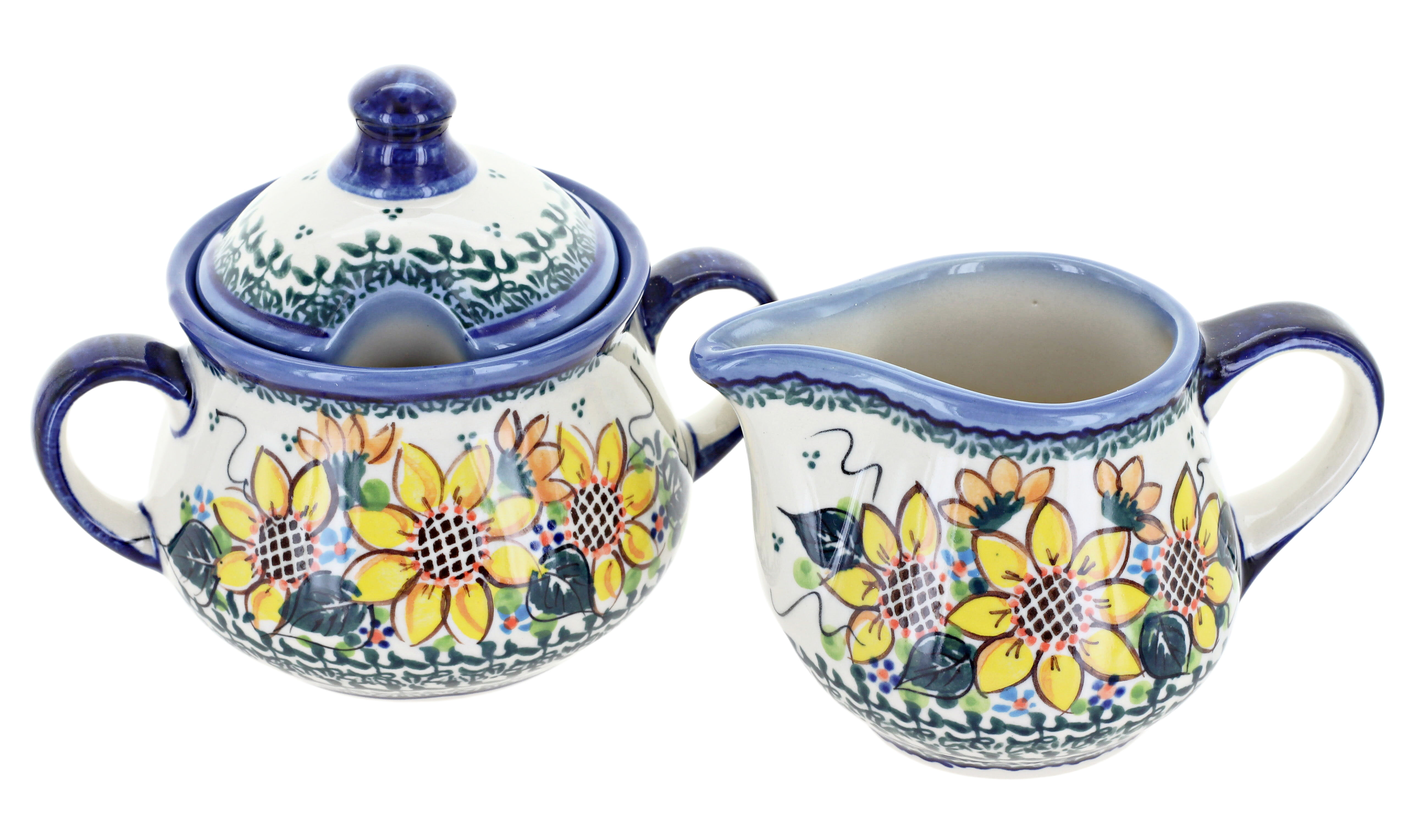 Blue Rose Polish Pottery Summer Picnic Cream and Sugar Set