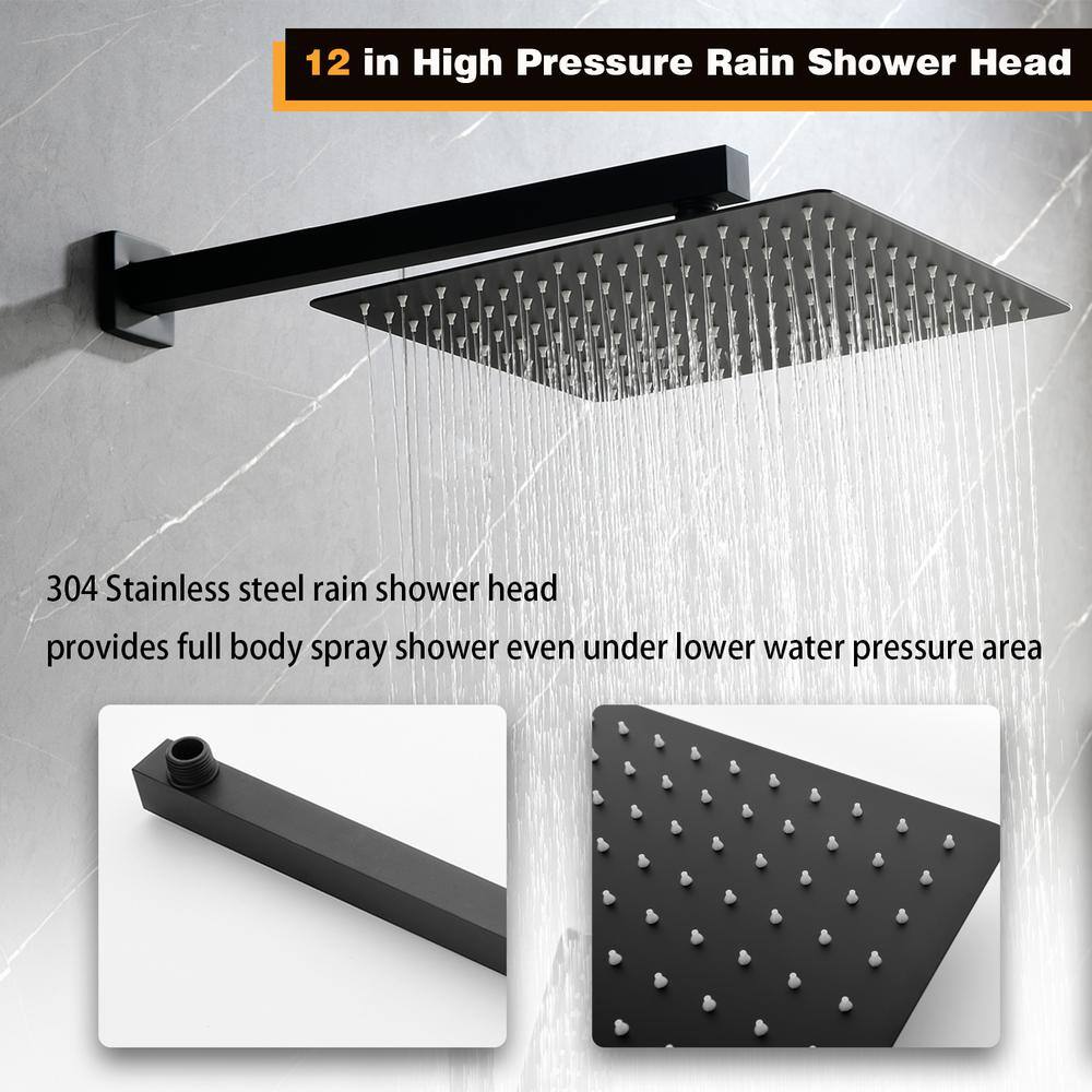 FORCLOVER 3-Spray Square High Pressure Deluxe Wall Bar Shower Kit with Slide Bar and 3-Body Spray in Matte Black FRIMFTHS09MB