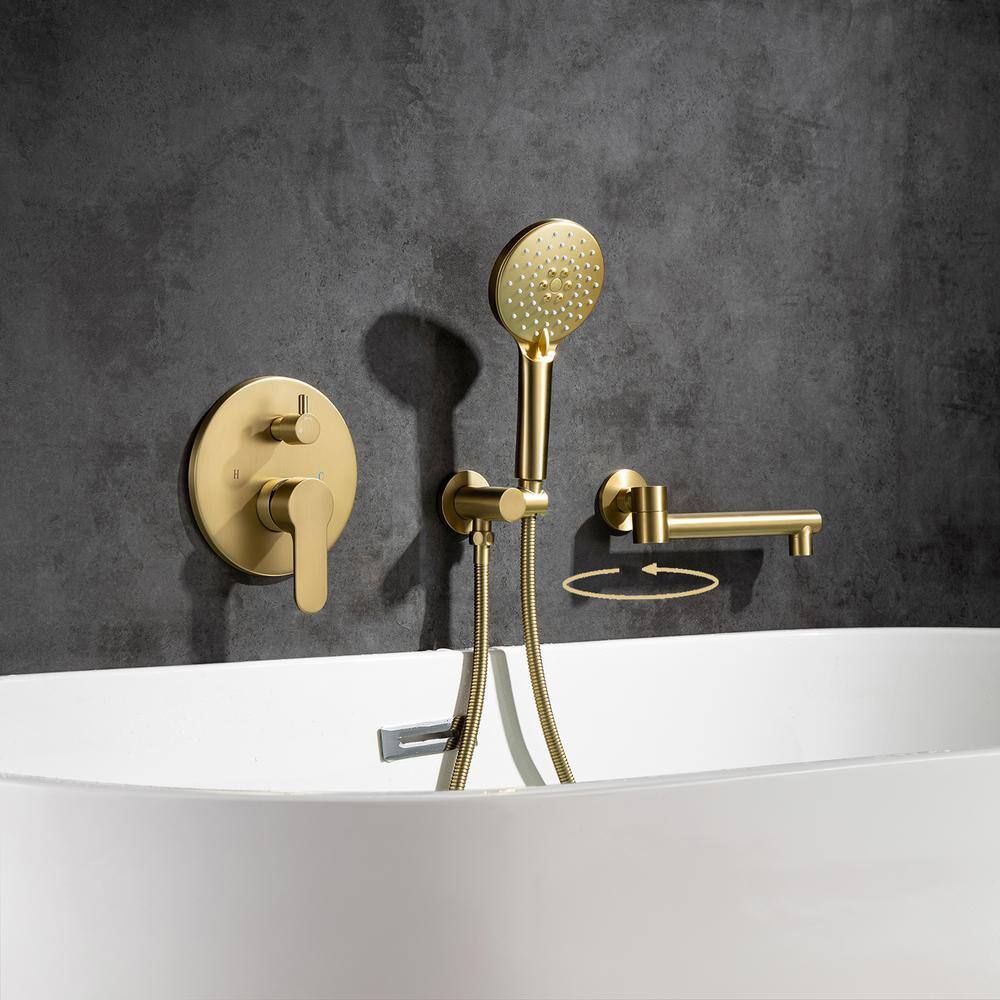 RAINLEX Round Single-Handle Wall Mount Roman Tub Faucet with Swivel Spout in Brushed Gold (Valve Included) RX96207LSJ