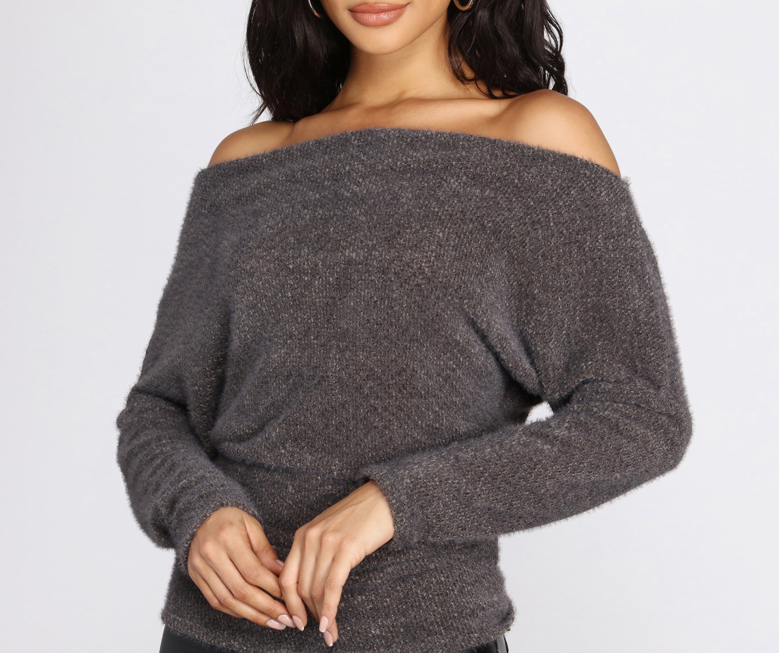 What The Fuzz Off Shoulder Top