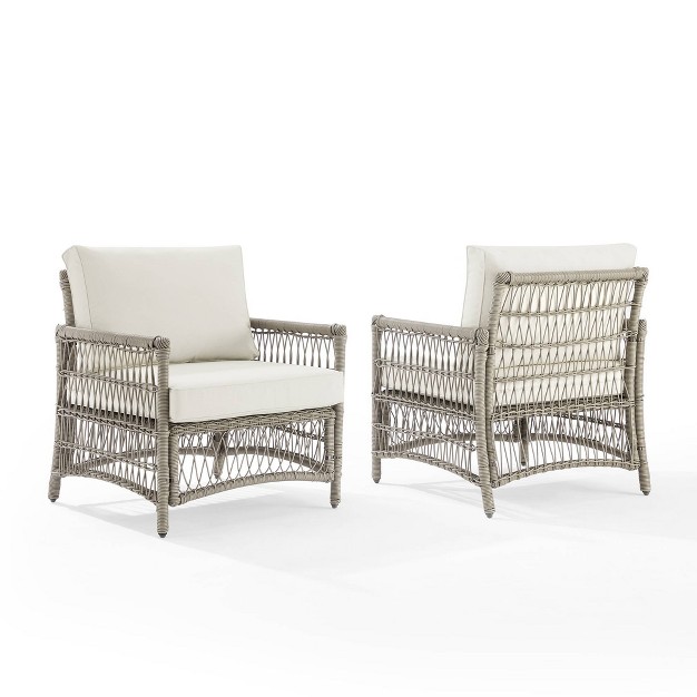 2pk Thatcher Outdoor Steel Arm Chairs Creme driftwood Crosley