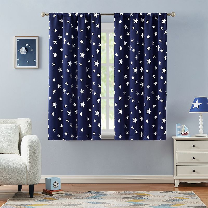 Hopscotch Jacob Star Foil Room Darkening Set of 2 Window Curtain Panels