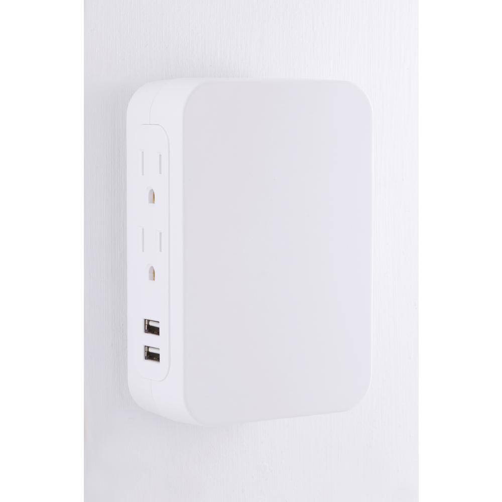 GE 5-Outlet 860-Joules 2-Port USB Side-Access Surge Protector Tap White 39670