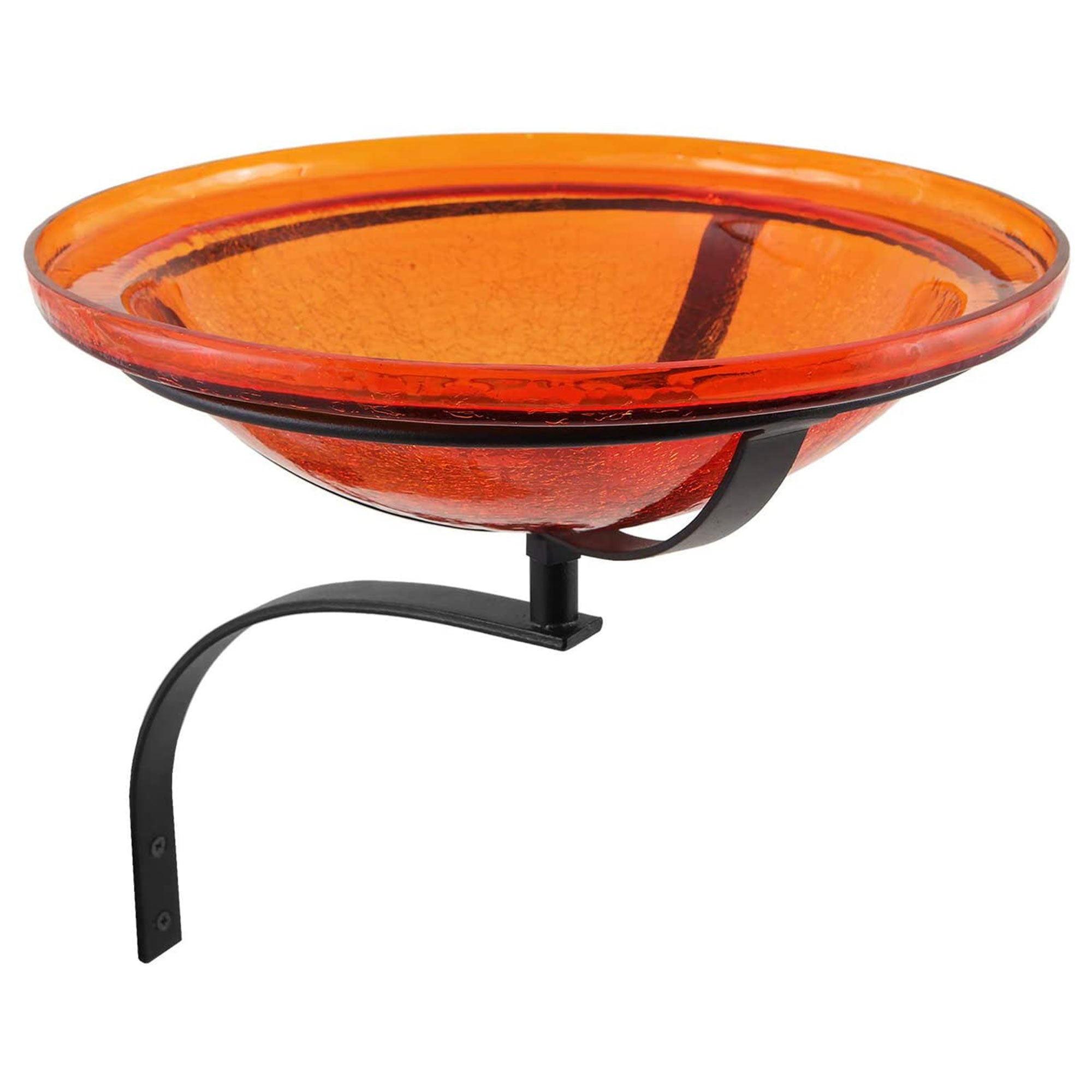 12 Inch Wall Mount Crackle Glass Bowl & Birdbath, Mandarin Orange (Used)