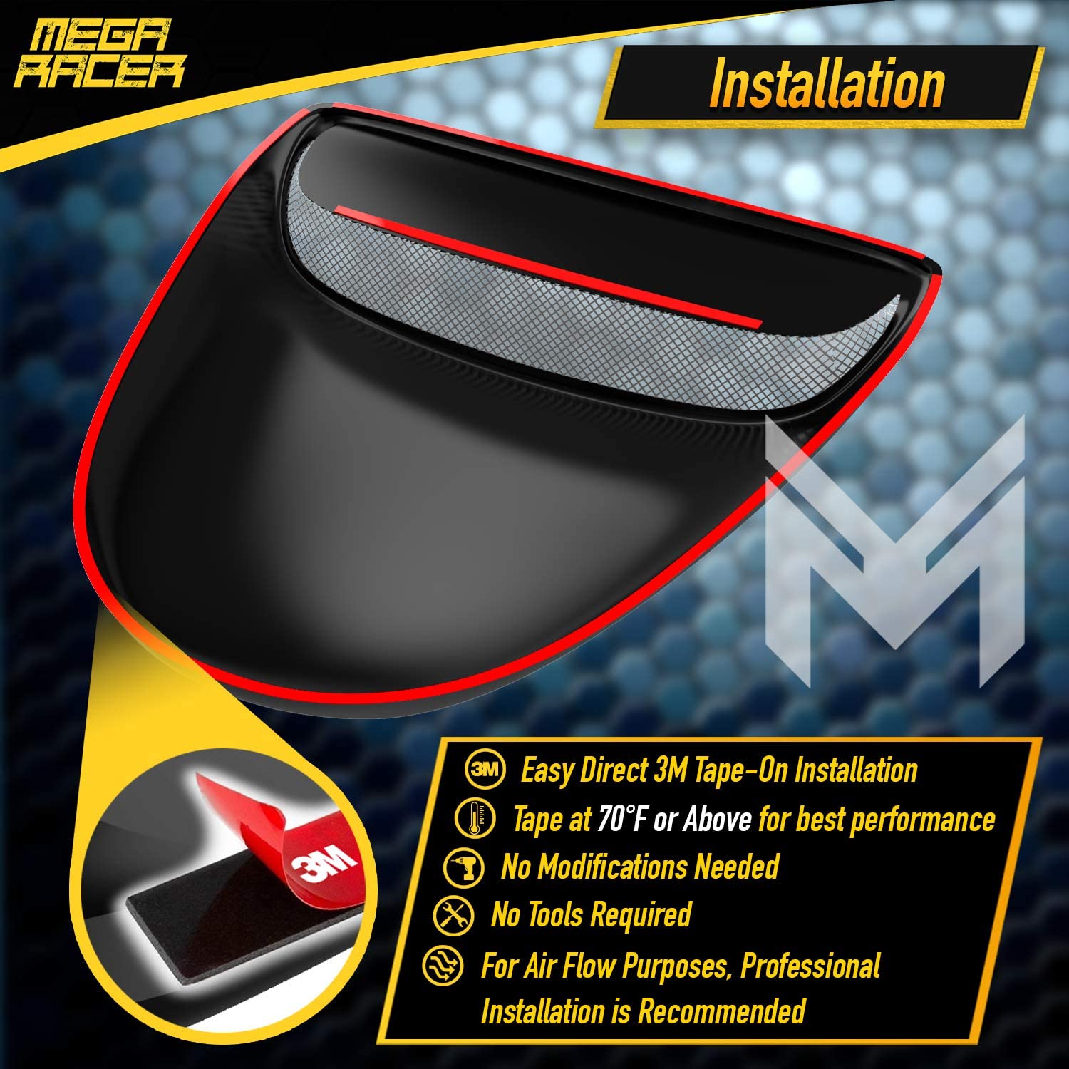 Mega Racer Black Hood Scoop - ABS Plastic， 1 Piece