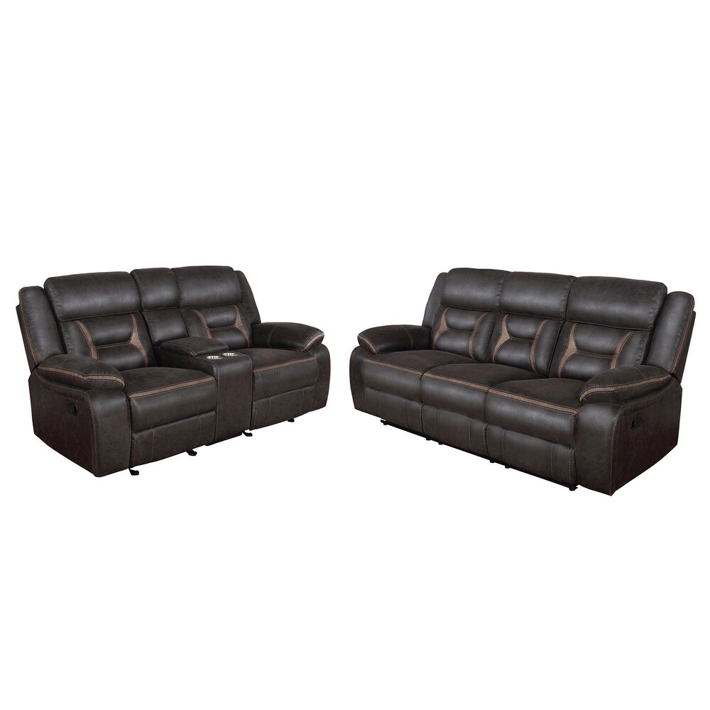 PU Manual Motion Sofa Set in Dark Brown Finish