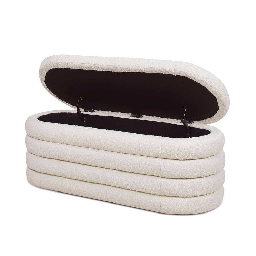 Jennifer Taylor Fuji 19 in. Upholstered Oval Storage Bench Ivory White Boucle 85750-MBW