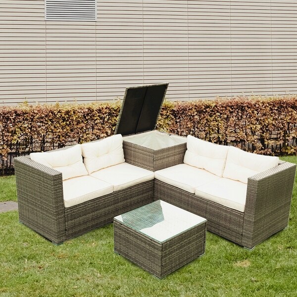 4 Piece Patio Sectional Wicker Rattan Outdoor Furniture Sofa Set with Storage Box? - Overstock - 35321149