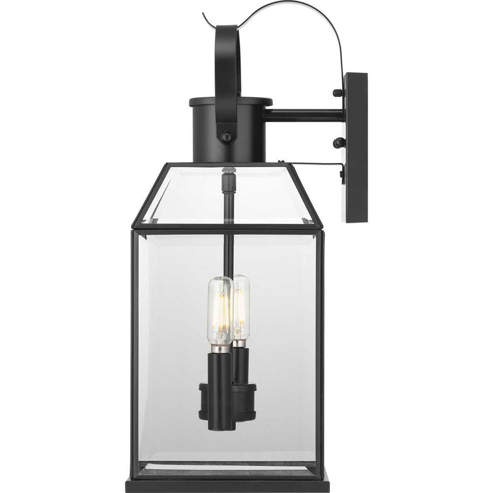 Progress Lighting Canton Heights 18 in. 2-Light Matte Black Transitional Outdoor Wall Lantern with Clear Beveled Glass P560142-031