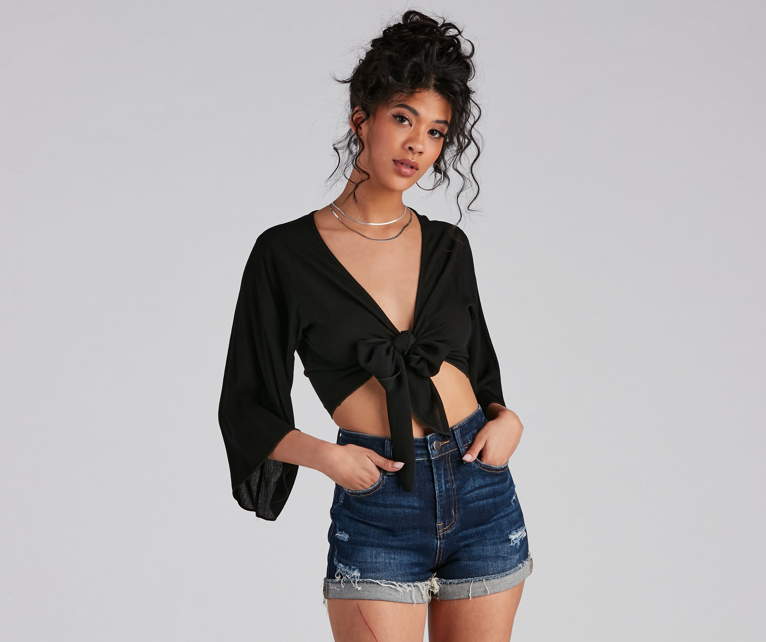 Tied Up Kimono Sleeve Top