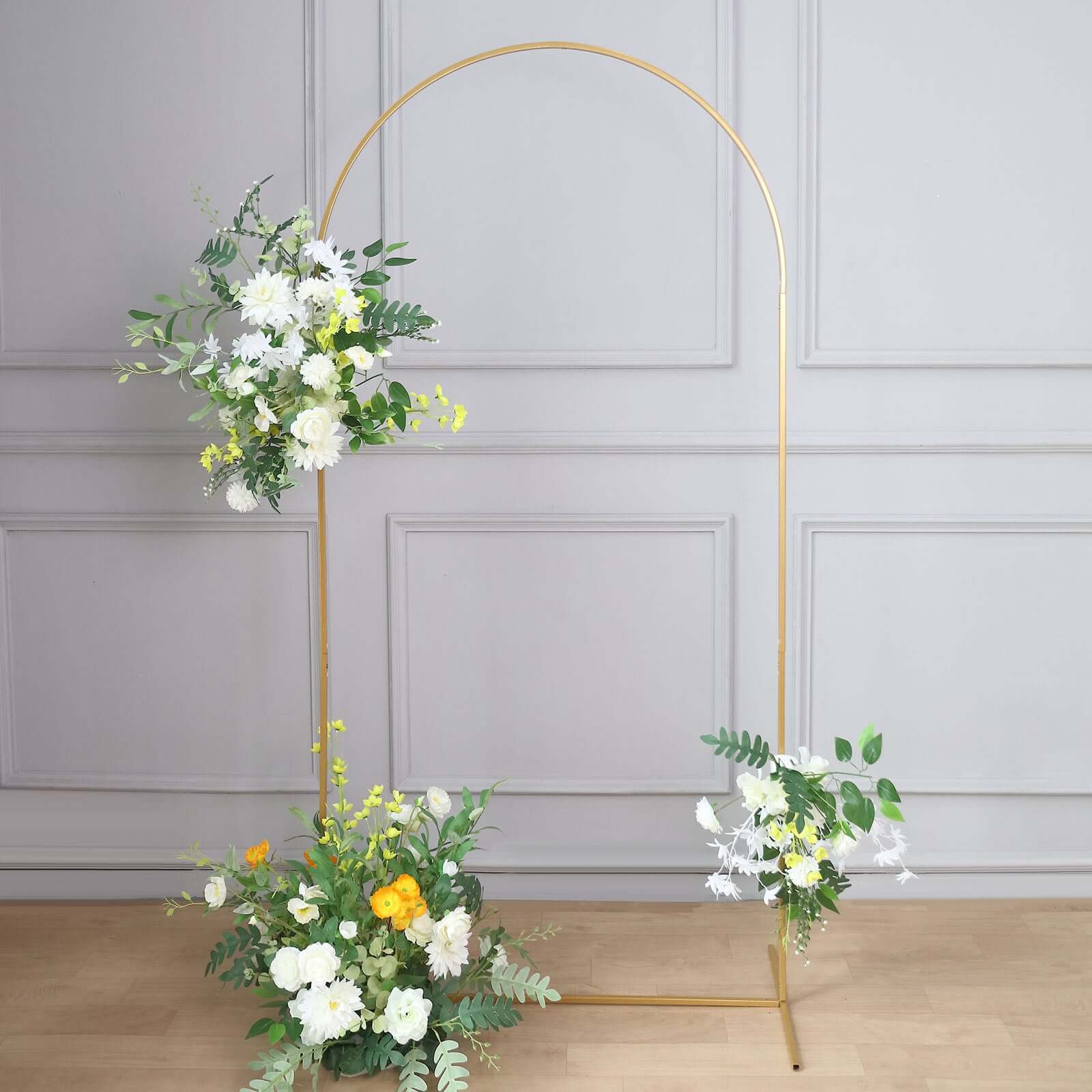 Gold Metal Wedding Arch Chiara Backdrop Stand Floral Display Frame With Round Top 7ft